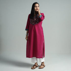 Dark purple - dharwad cotton straight kurta with sanganeri