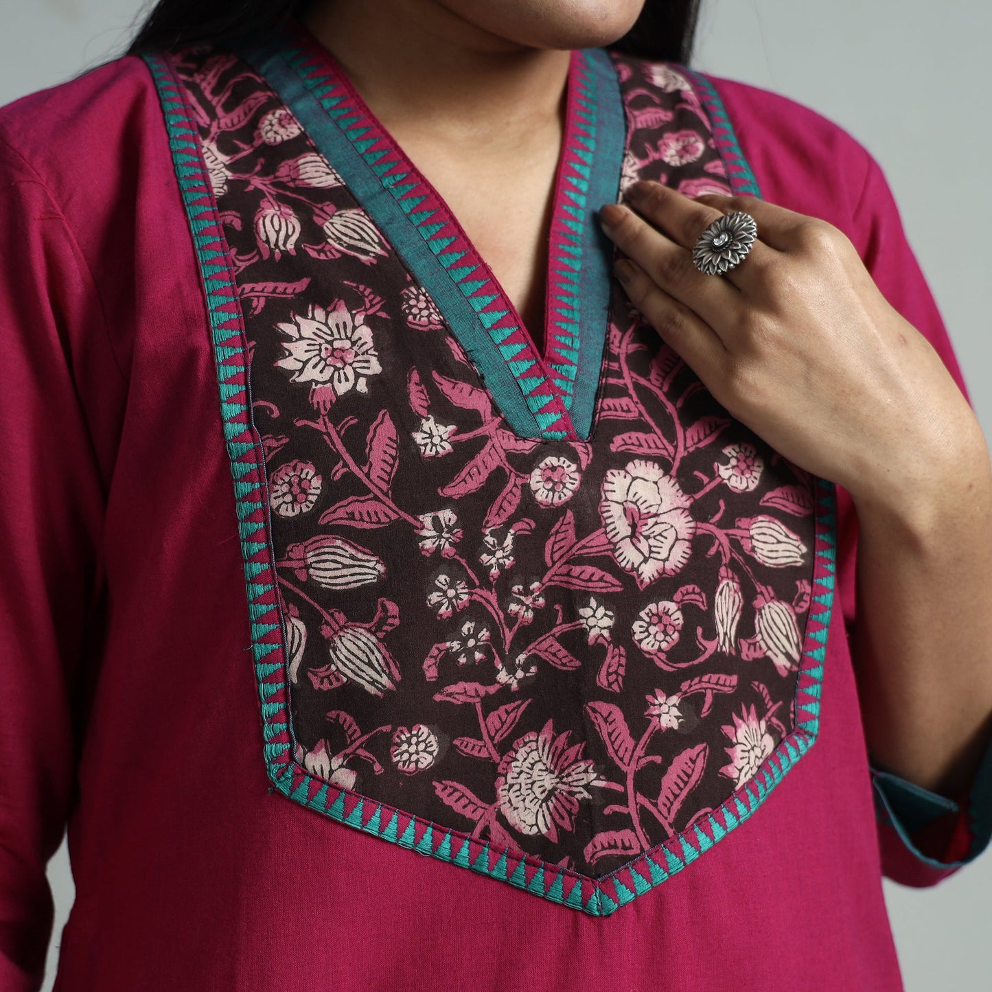 Dark purple - dharwad cotton straight kurta with sanganeri
