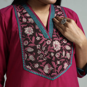 Dark purple - dharwad cotton straight kurta with sanganeri
