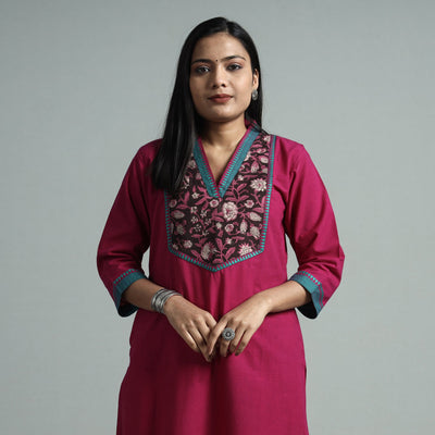 Dark purple - dharwad cotton straight kurta with sanganeri