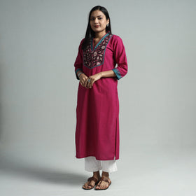 Dark purple - dharwad cotton straight kurta with sanganeri