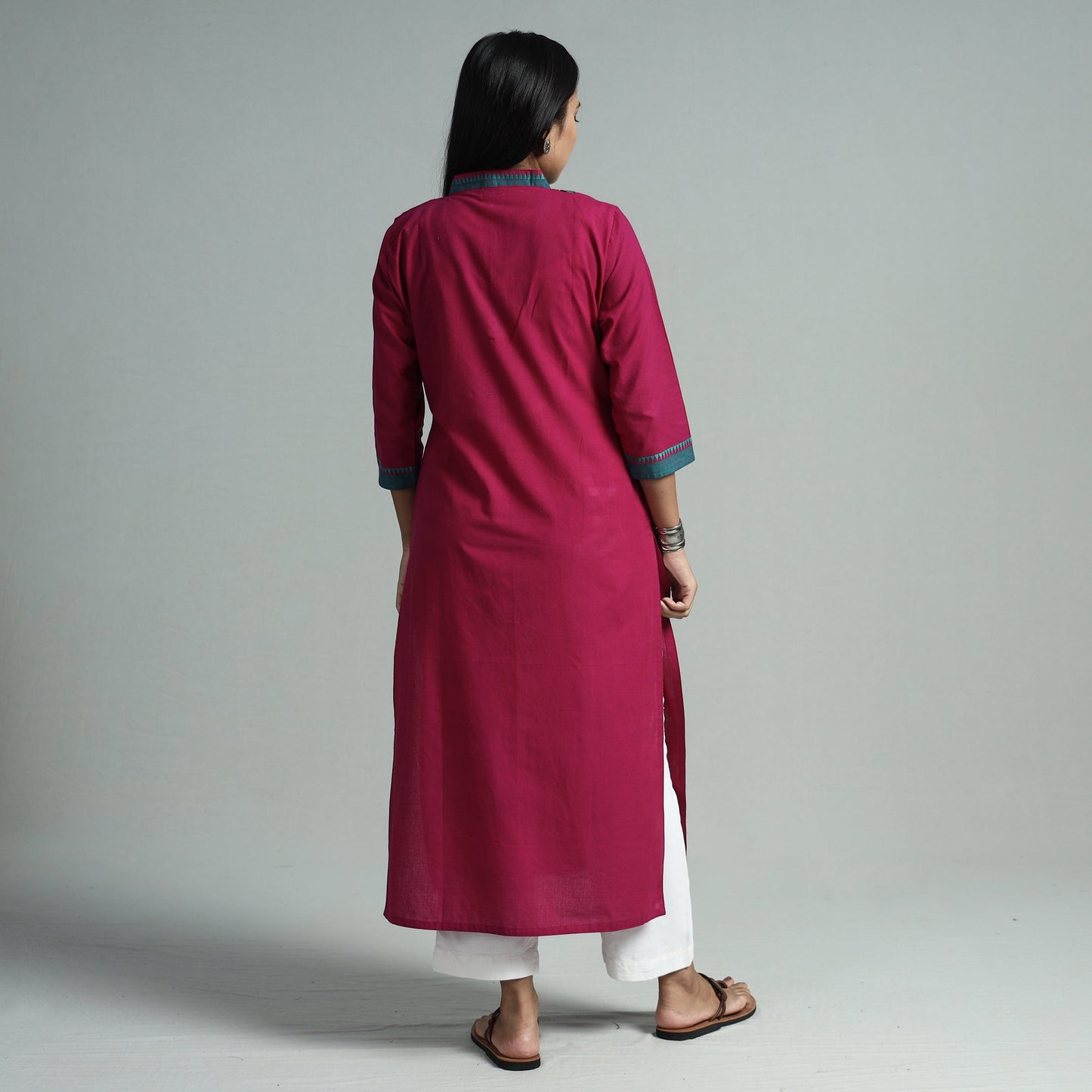 Dark purple - dharwad cotton straight kurta with sanganeri