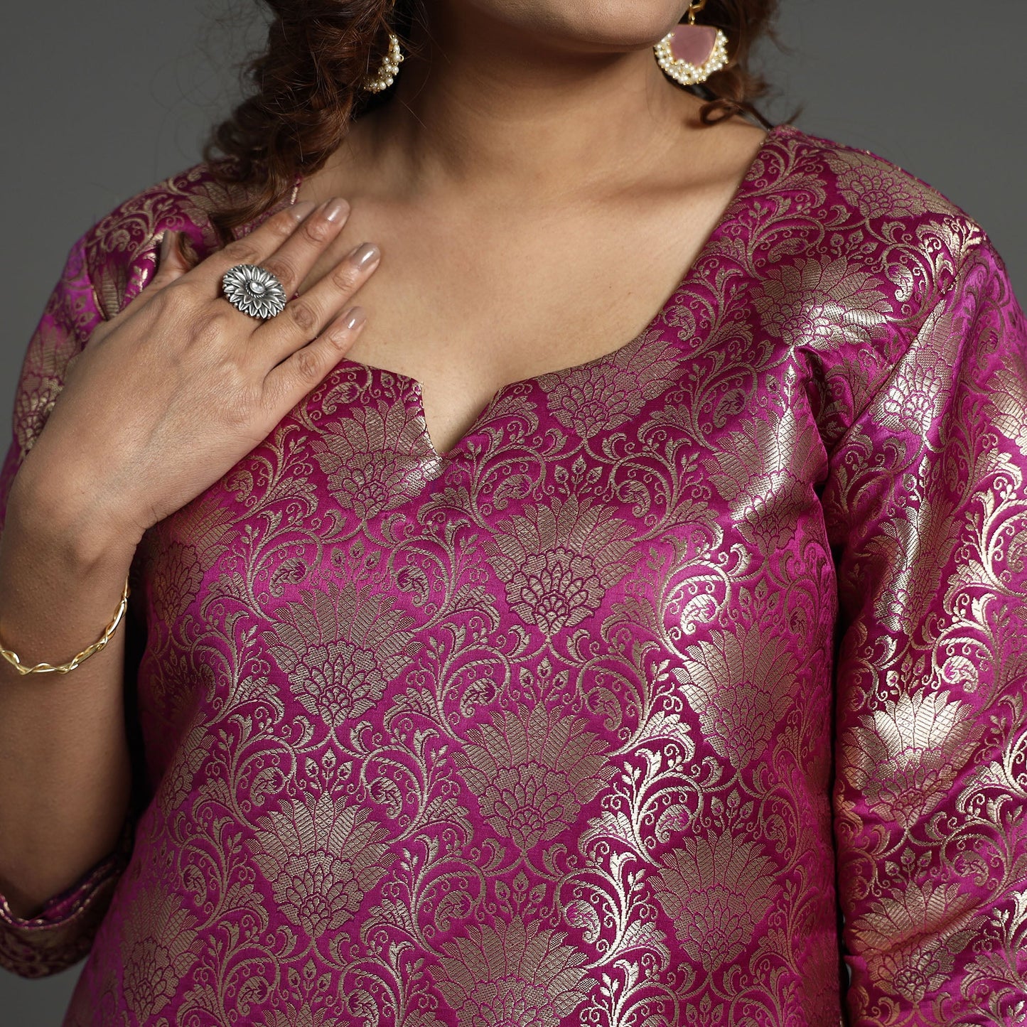 Dark purple - elegant banarasi brocade silk kurta with pant