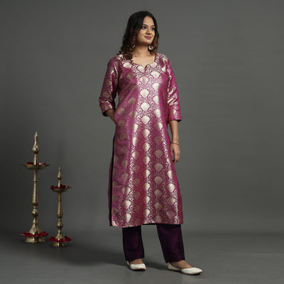 Dark purple - elegant banarasi brocade silk kurta with pant