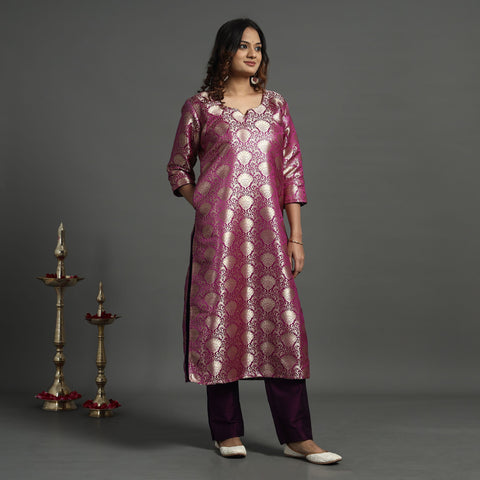 Dark purple - elegant banarasi brocade silk kurta with pant