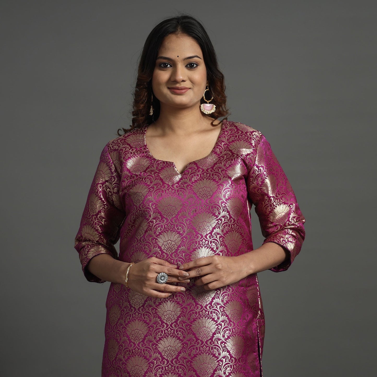 Dark purple - elegant banarasi brocade silk kurta with pant