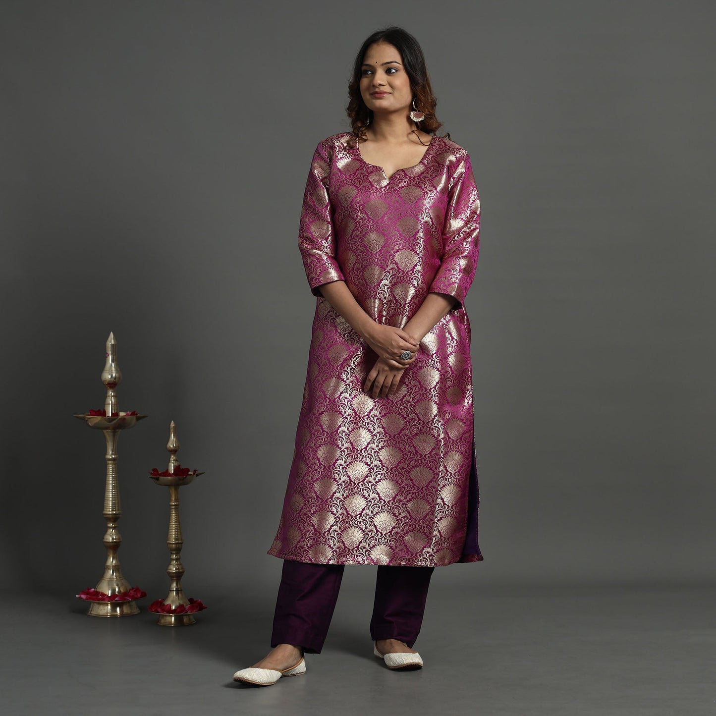 Dark purple - elegant banarasi brocade silk kurta with pant