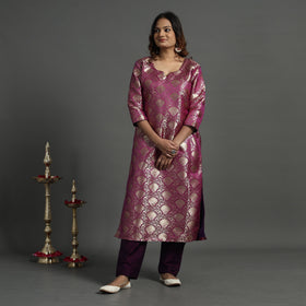 Dark purple - elegant banarasi brocade silk kurta with pant