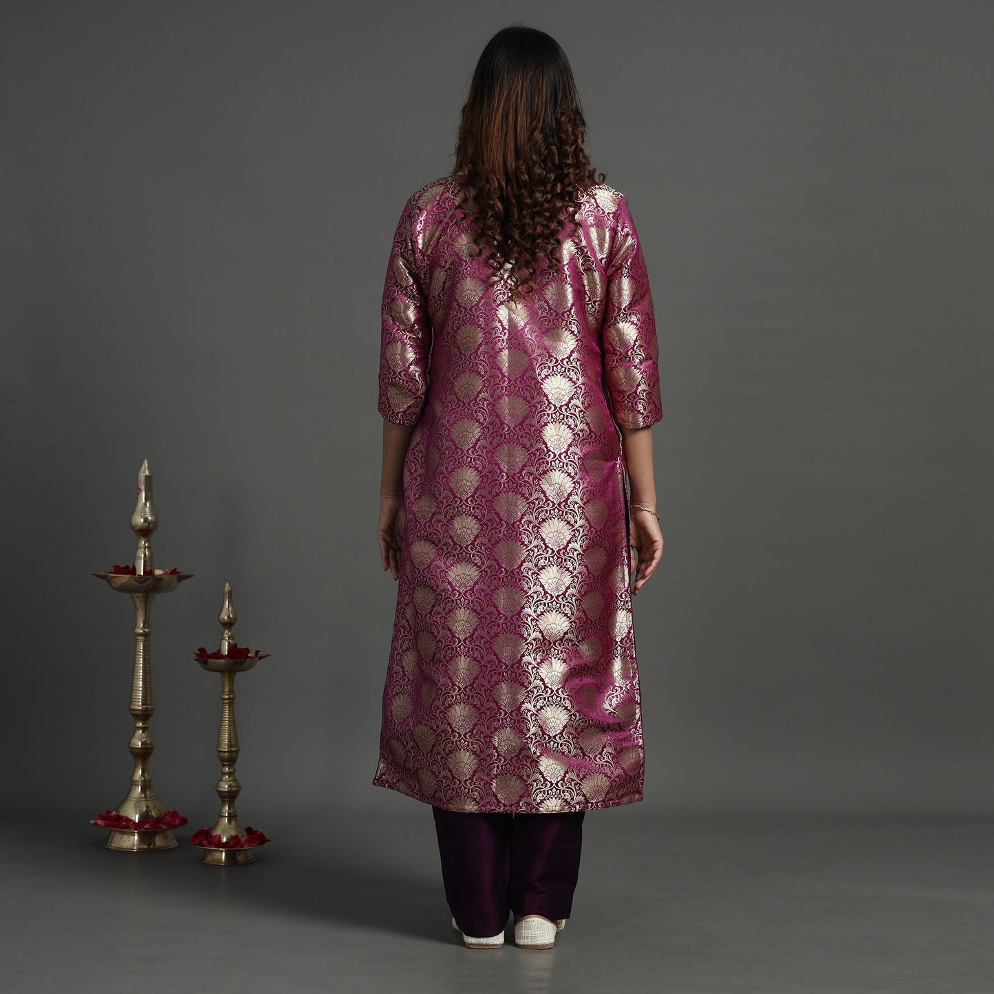 Dark purple - elegant banarasi brocade silk kurta with pant