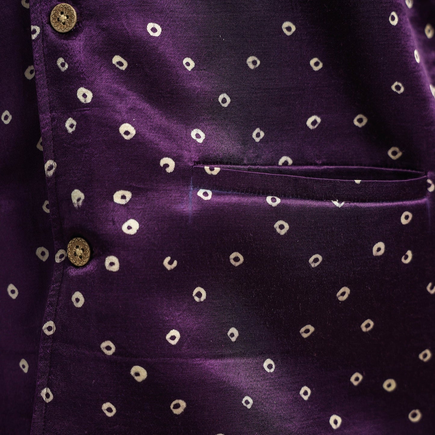Dark purple - hand printed mashru silk nehru jacket