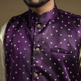 Dark purple - hand printed mashru silk nehru jacket