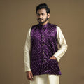 Dark purple - hand printed mashru silk nehru jacket