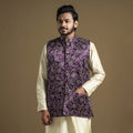 Dark purple - hand printed mashru silk nehru jacket