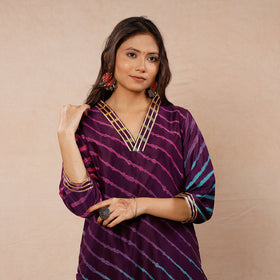 Buy Leheriya Tie-Dye Chanderi Silk Long Kurta Online l iTokri.com