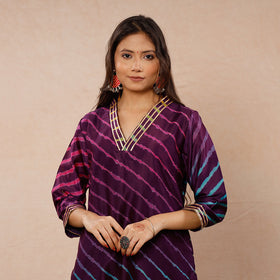 Buy Leheriya Tie-Dye Chanderi Silk Long Kurta Online l iTokri.com