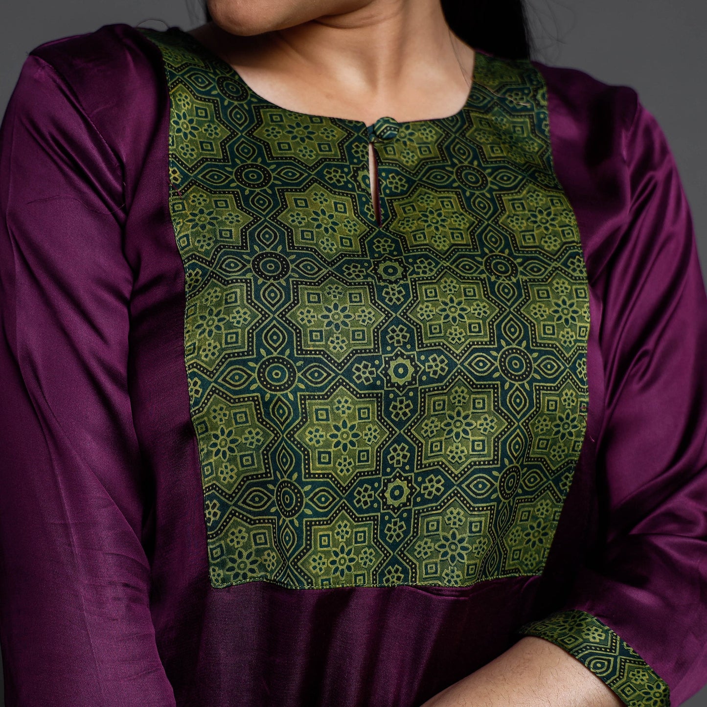 Dark purple modal silk plain long straight kurta