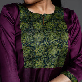 Dark purple modal silk plain long straight kurta