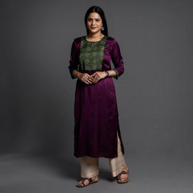 Dark purple modal silk plain long straight kurta