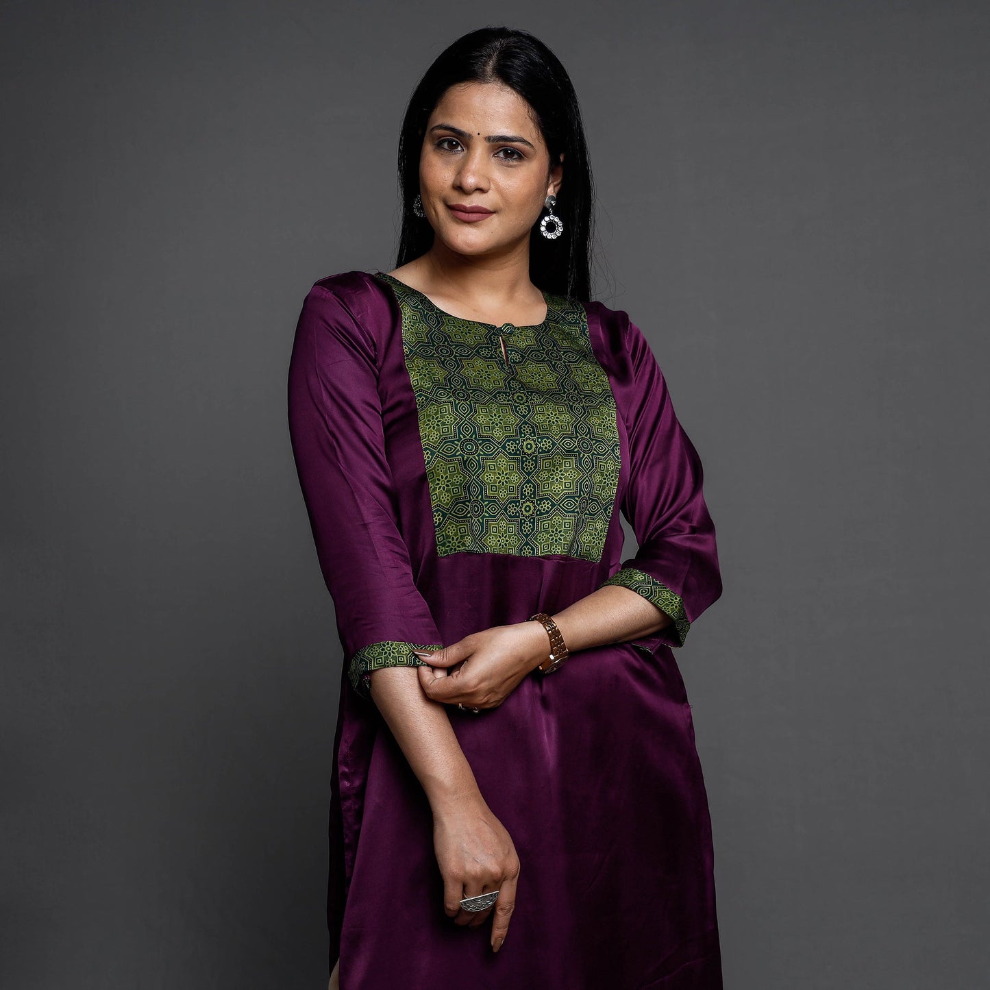 Dark purple modal silk plain long straight kurta