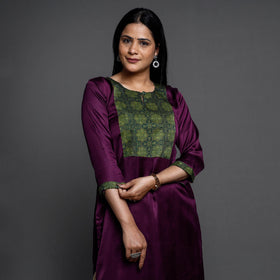 Dark purple modal silk plain long straight kurta