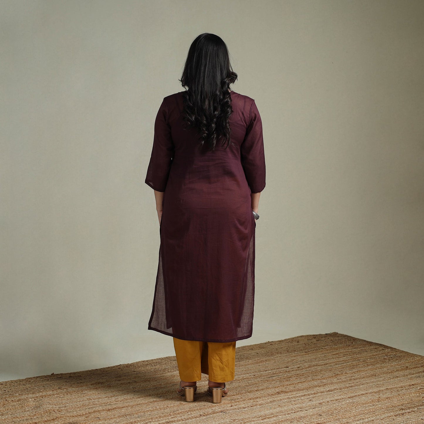 Mulmalai cotton plain dyed straight kurta 09 - handcrafted