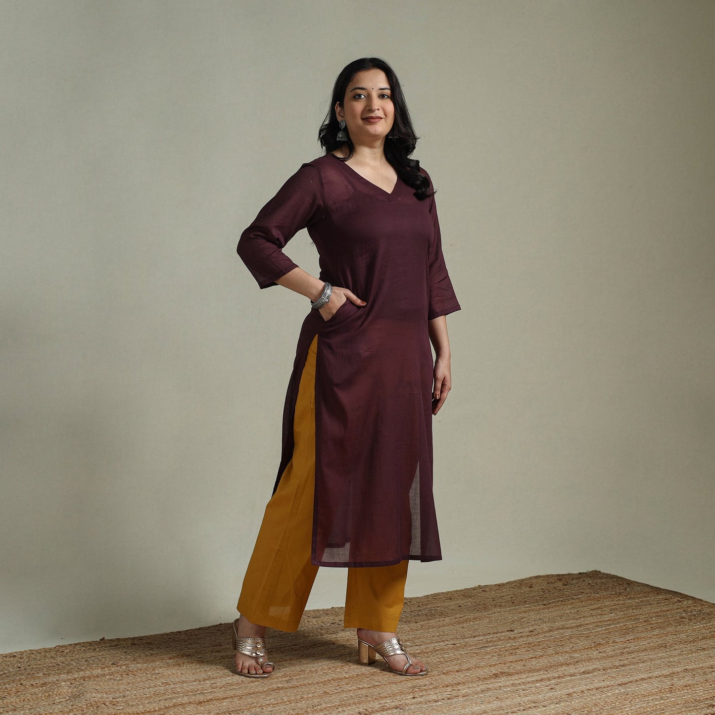 Mulmalai cotton plain dyed straight kurta 09 - handcrafted