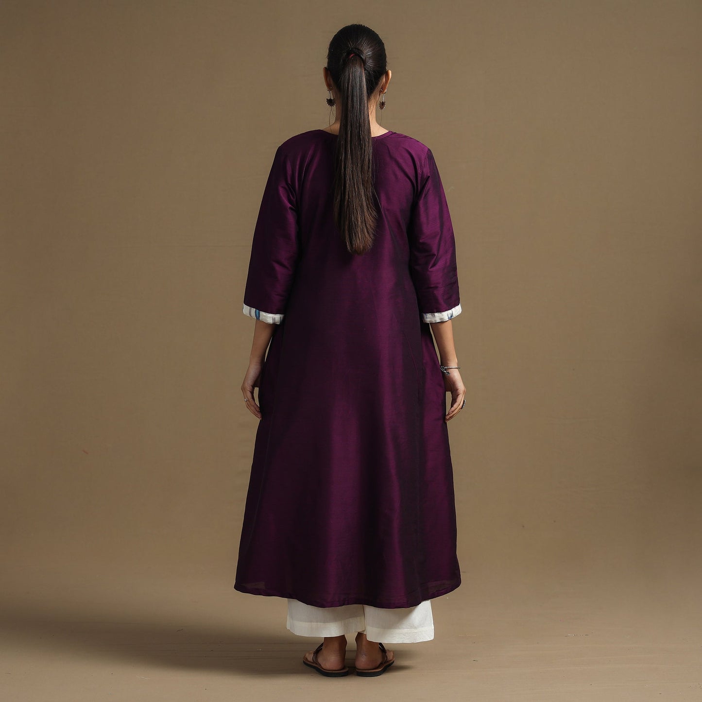 Buy Plain Slub Silk Kurta with Ikat Patchwork Online at iTokri.com