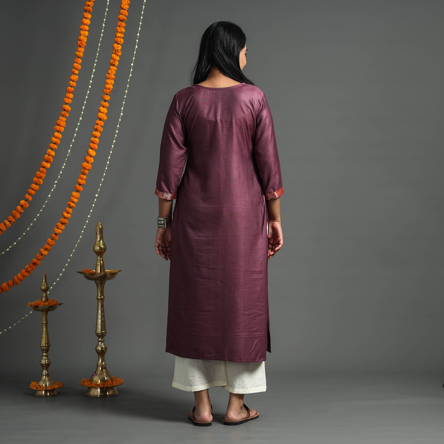 Dark purple - plain tussar silk handloom banarasi patchwork