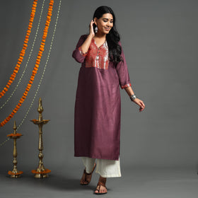 Dark purple - plain tussar silk handloom banarasi patchwork