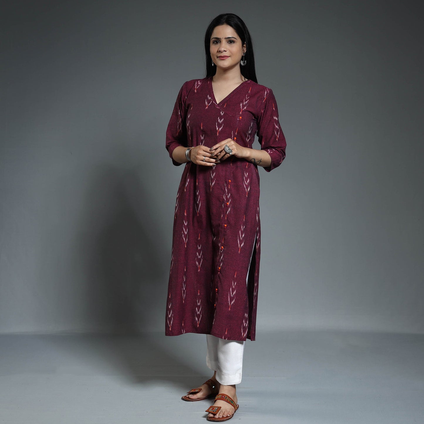 Buy Pochampally Ikat Weave Cotton Long Kurta Online at iTokri.com