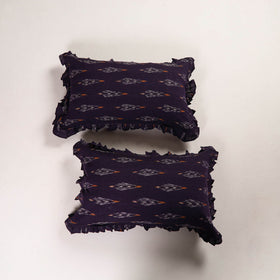 Dark Purple Set of 2 Pochampally Ikat Cotton Frill Pillow Covers