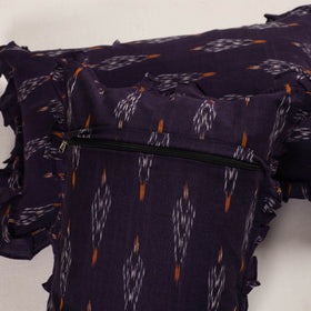 Dark Purple Set of 2 Pochampally Ikat Cotton Frill Pillow Covers