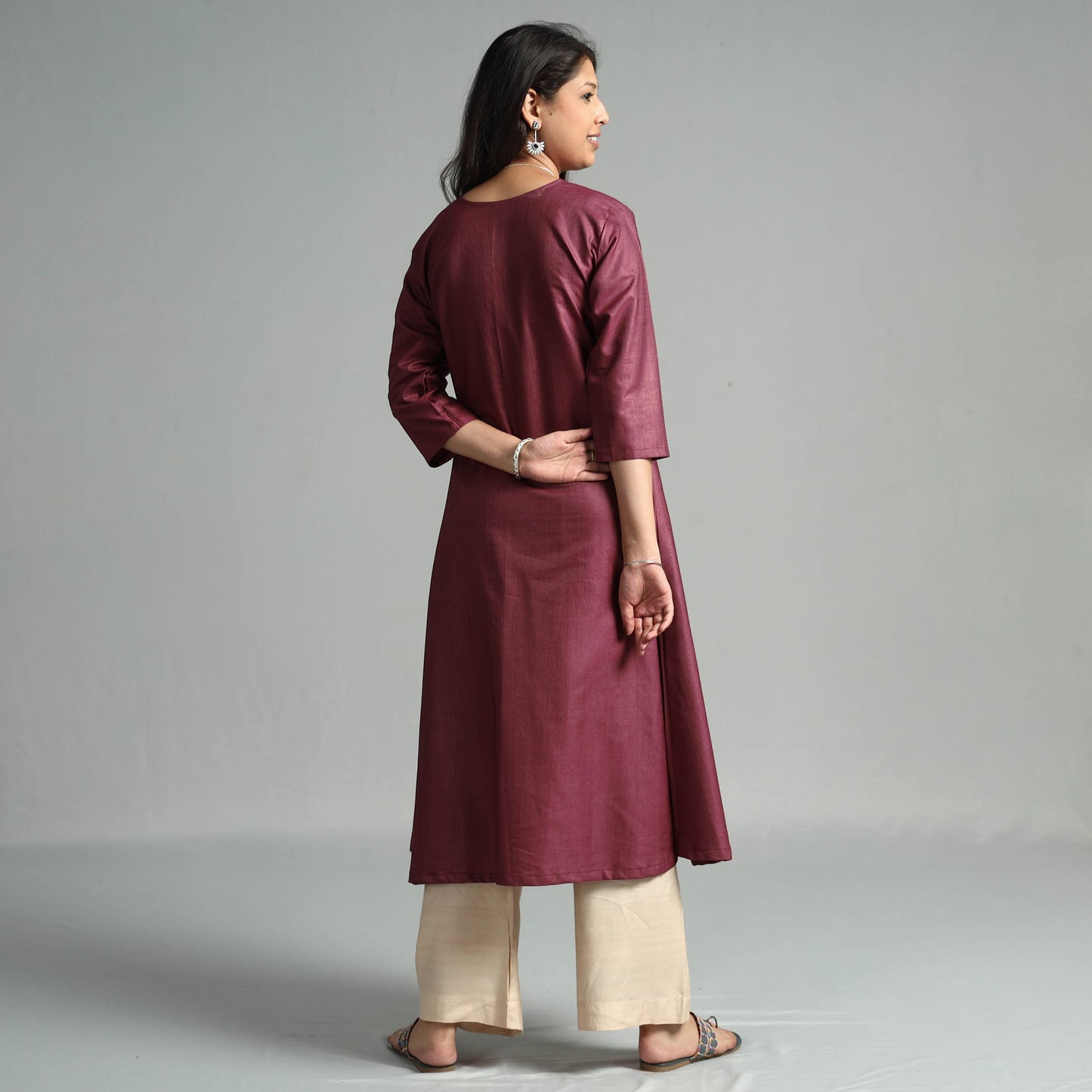 Buy Brick Red Tussar Silk Plain Kurta for Women