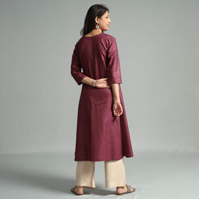 Buy Brick Red Tussar Silk Plain Kurta for Women