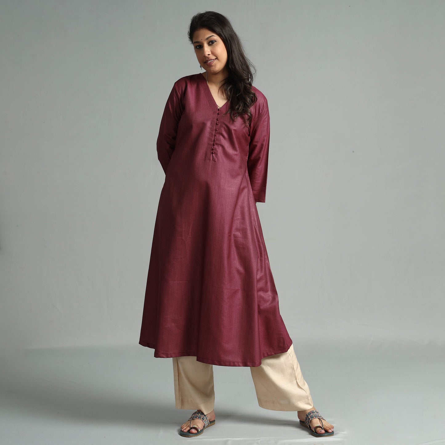 Buy Brick Red Tussar Silk Plain Kurta for Women
