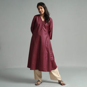Buy Brick Red Tussar Silk Plain Kurta for Women