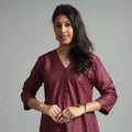 Buy Brick Red Tussar Silk Plain Kurta for Women