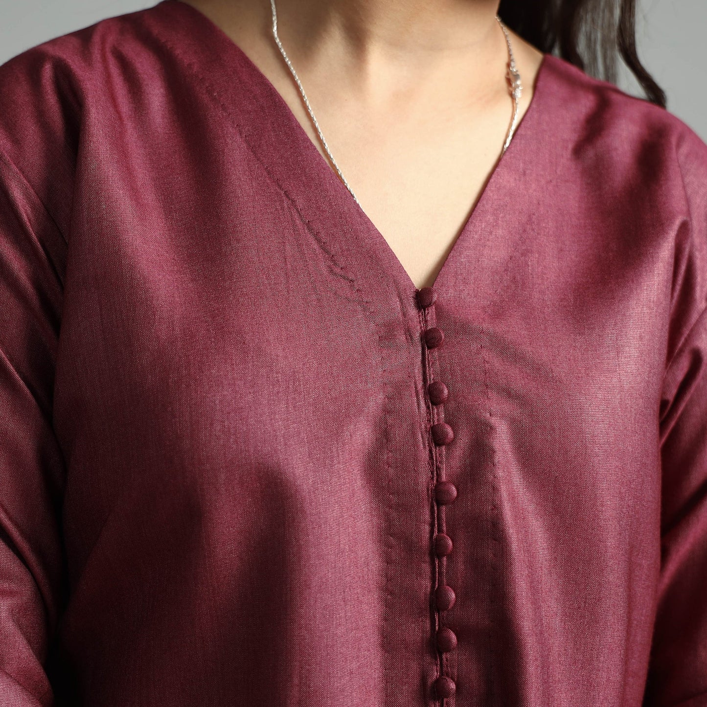 Buy Brick Red Tussar Silk Plain Kurta for Women