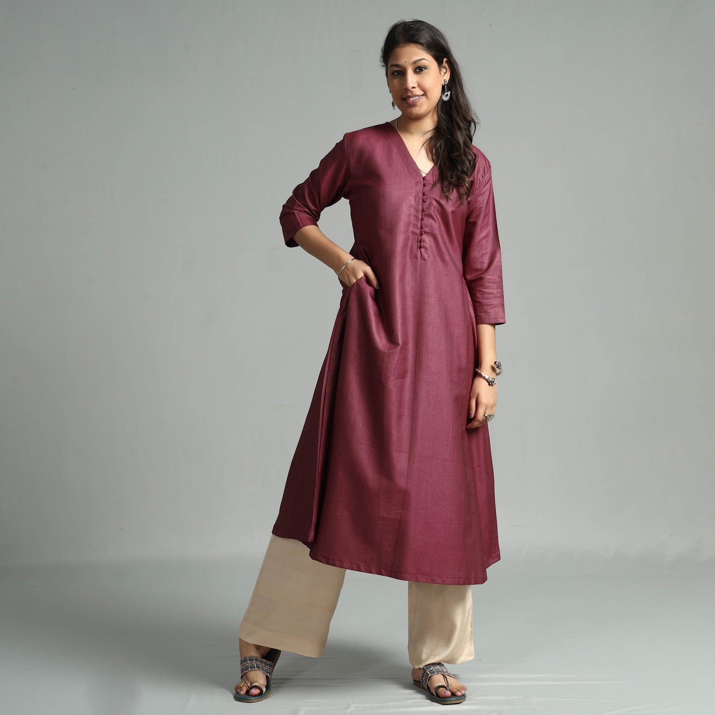 Buy Brick Red Tussar Silk Plain Kurta for Women
