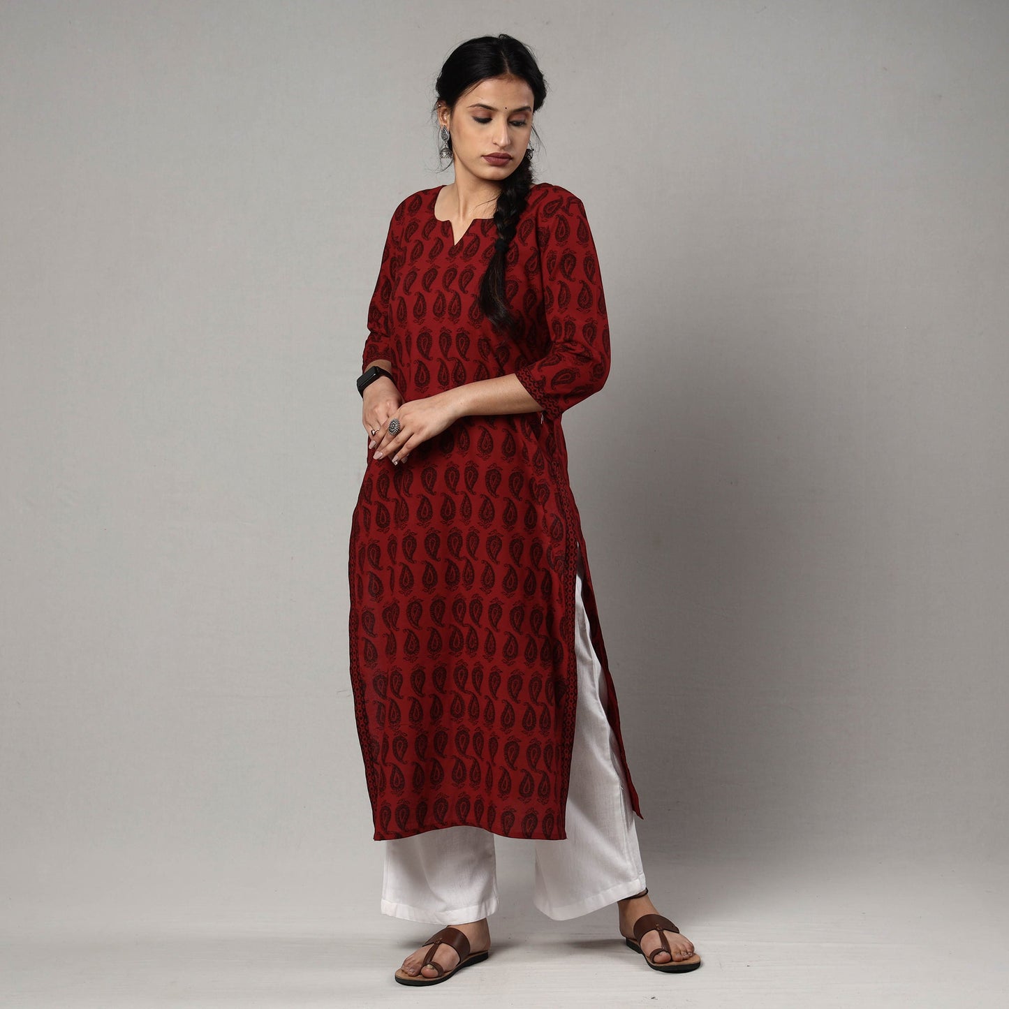 Buy Block Print Cotton Straight Bagh Kurta For Women