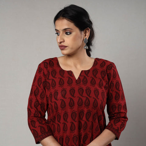 Buy Block Print Cotton Straight Bagh Kurta For Women
