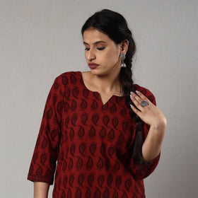 Buy Block Print Cotton Straight Bagh Kurta For Women
