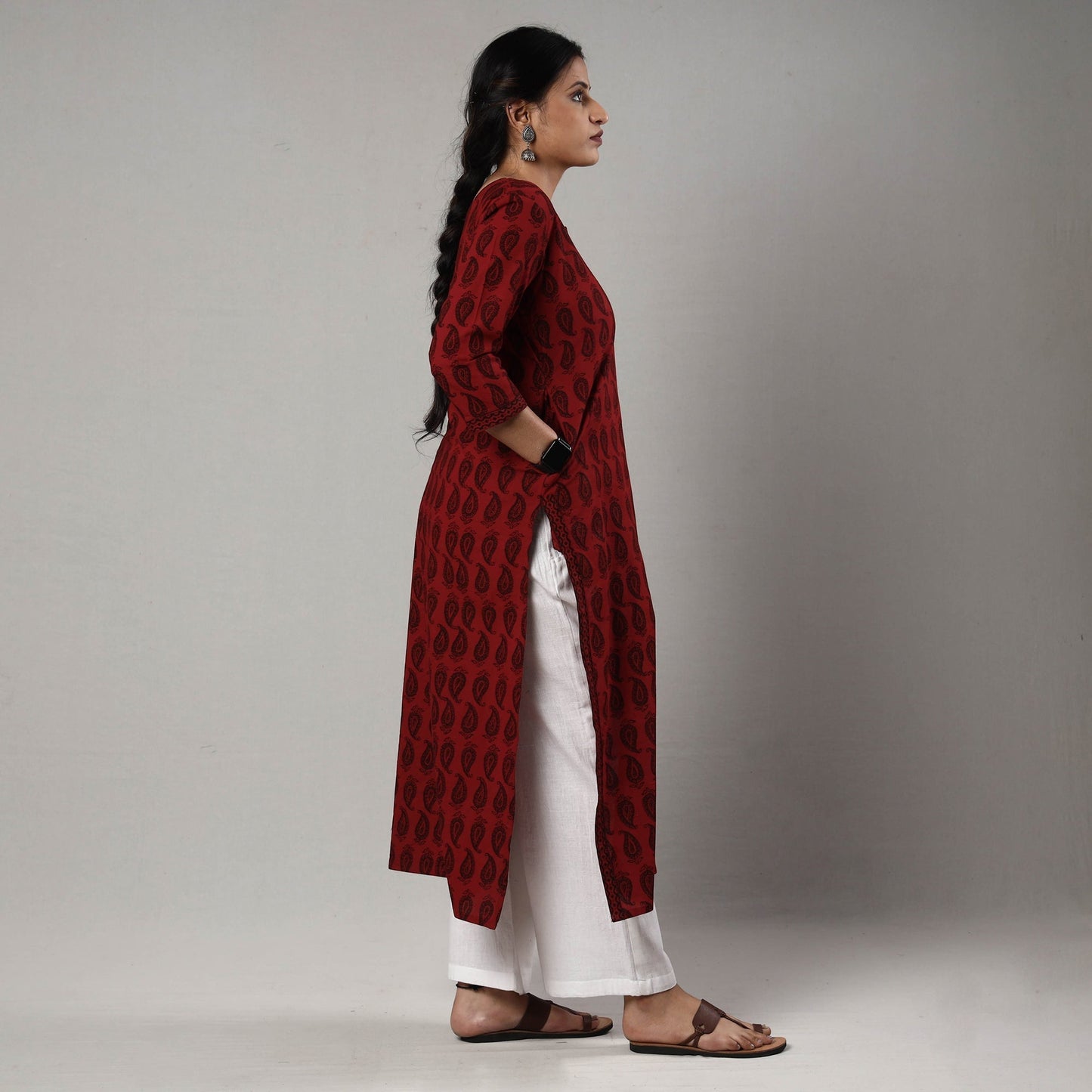 Buy Block Print Cotton Straight Bagh Kurta For Women