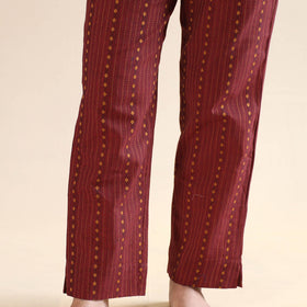 Dark red jacquard cotton kaftan & pyjama night suit set