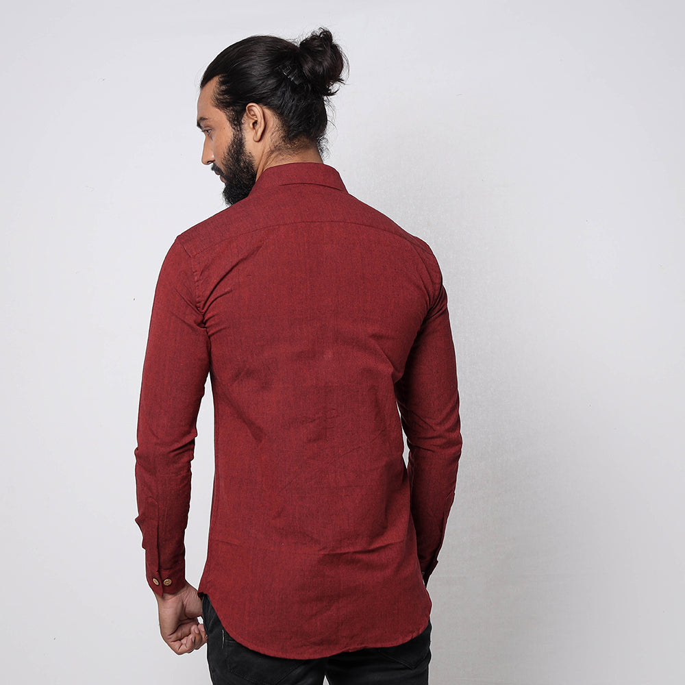Dark red - jhiri handloom cotton men full sleeve shirt