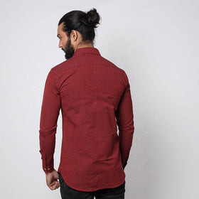 Dark red - jhiri handloom cotton men full sleeve shirt