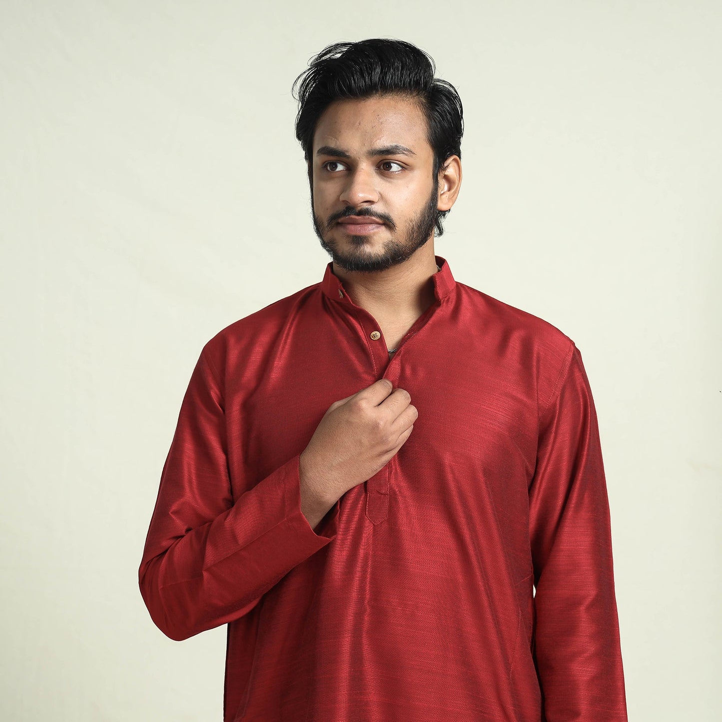 Buy Plain Dyed Slub Silk Men Long Kurta Online at iTokri.com