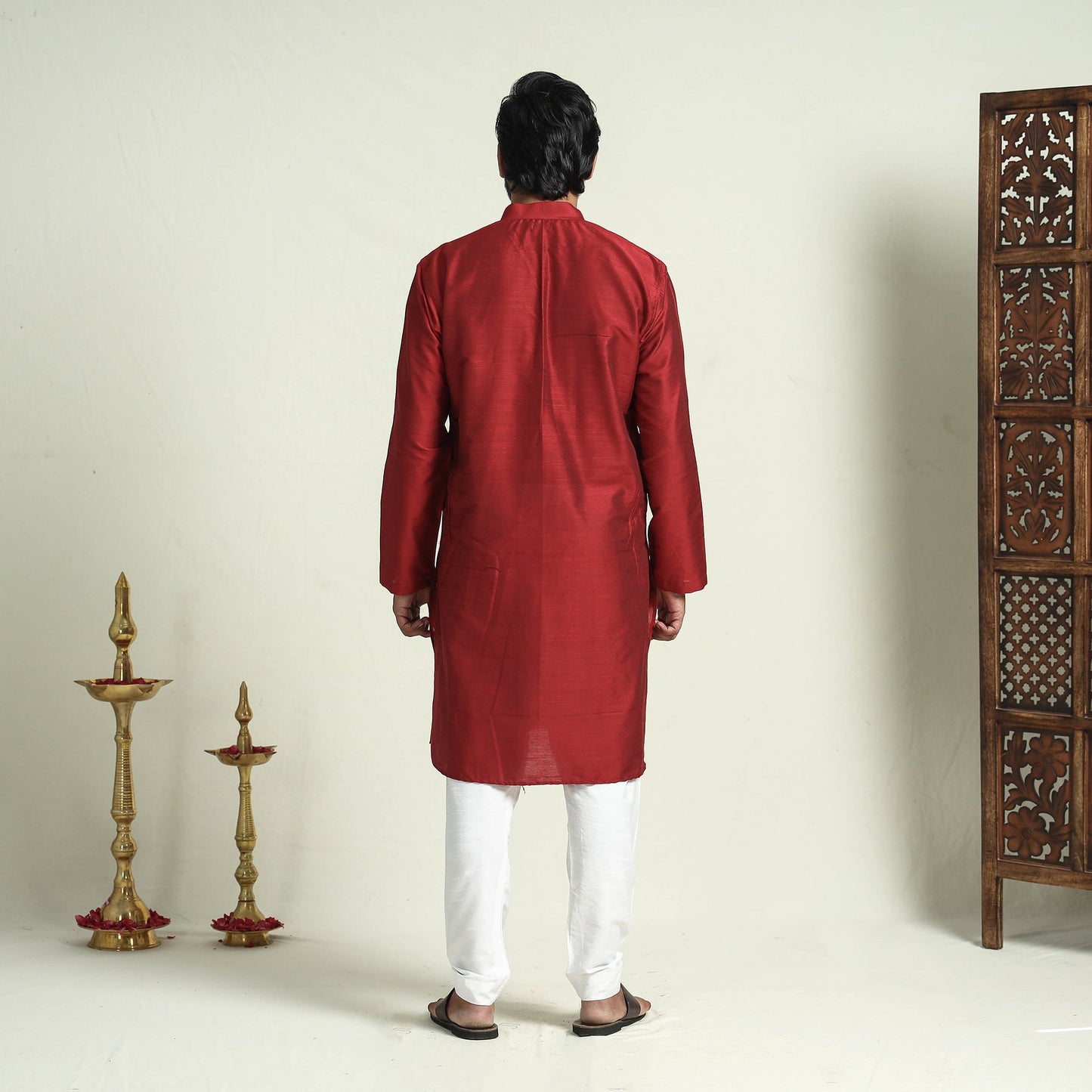Buy Plain Dyed Slub Silk Men Long Kurta Online at iTokri.com