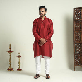 Buy Plain Dyed Slub Silk Men Long Kurta Online at iTokri.com