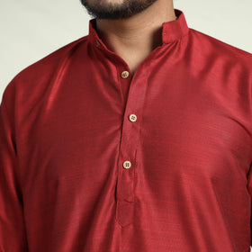 Buy Plain Dyed Slub Silk Men Long Kurta Online at iTokri.com